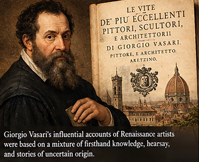 Portrait of Giorgio Vasari beside his book on Renaissance artists