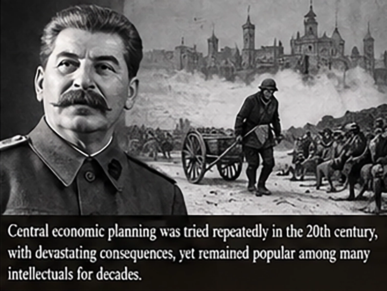 Historical image illustrating Stalin and 20th-century central economic planning