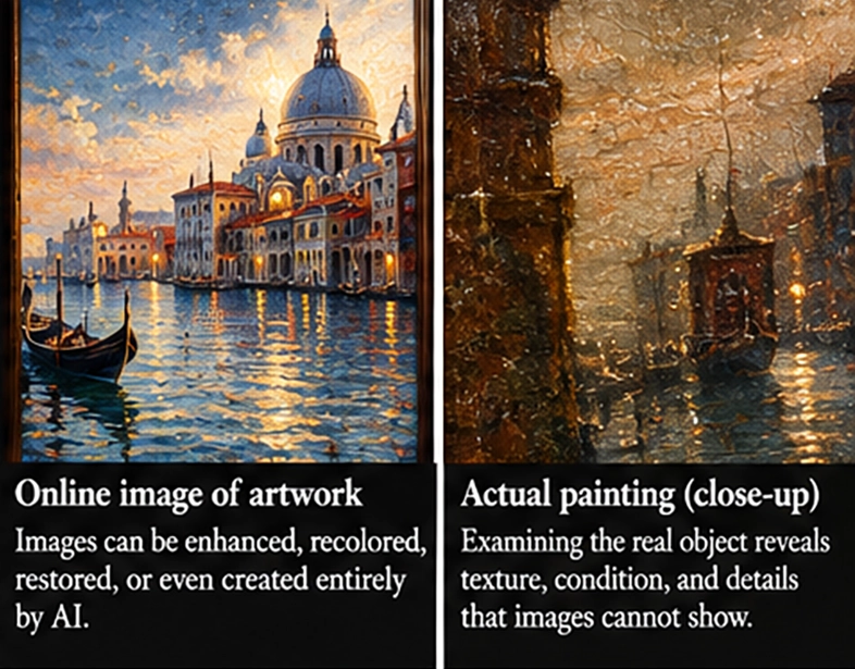 Comparison of an enhanced artwork image and the actual painting’s texture